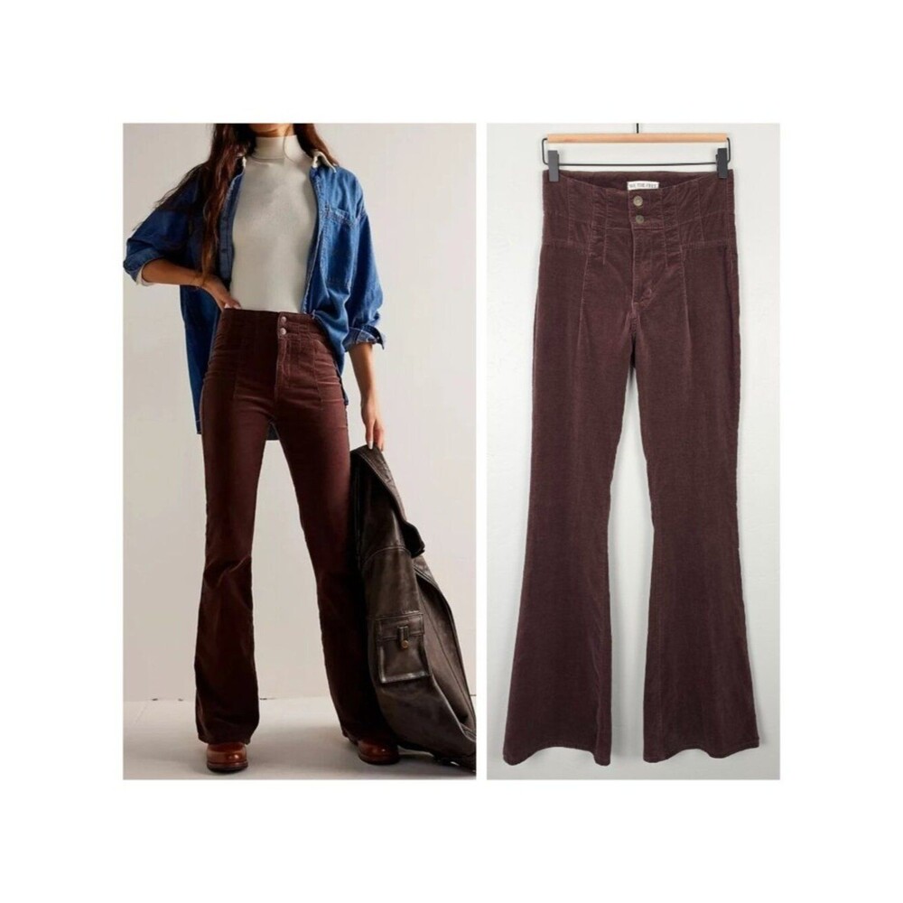 Free People We The Free Jayde Cord Flare Pants Strecth Corduroy Brown Size 26
